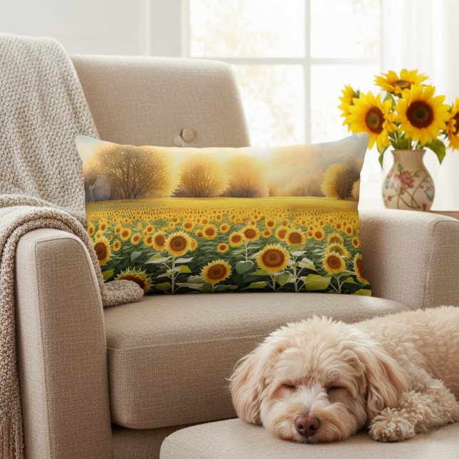 Lombar Almofada de Acabamento com Girassóis Amarelos no P (Sunflower Lumbar Pillow🌻 Nature's Glow in Your Home! 🌞)