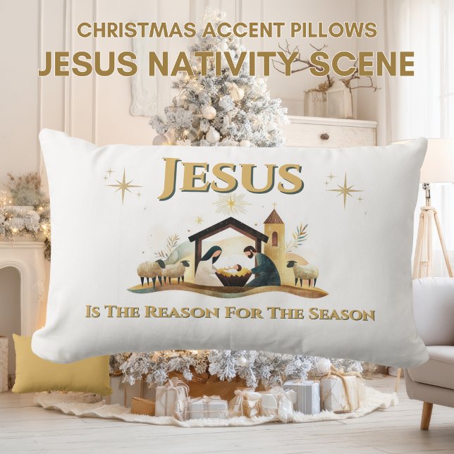 Lombar Almofada de Acabamento Natal Jesus Nascimento Dour (Jesus Christmas Season Christian Lumbar Pillow)