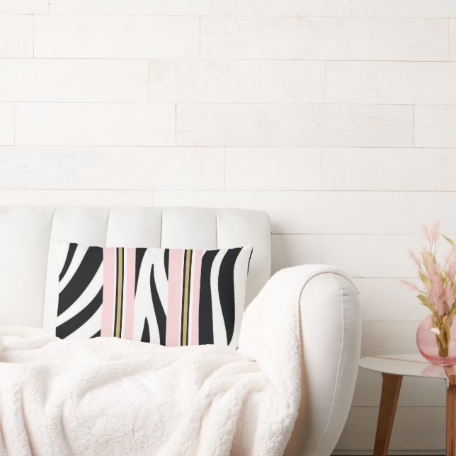 Lombar Almofada de Arremesso Listra Rosa e Branco Dourado (Sofá)