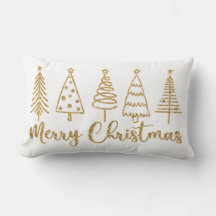 Almofada de Natal Árvore de Natal Dourada Feliz Na