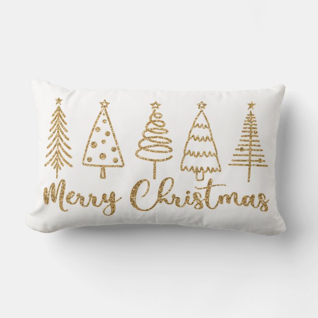 Lombar Almofada de Natal Árvore de Natal Dourada Feliz Na (Frente)