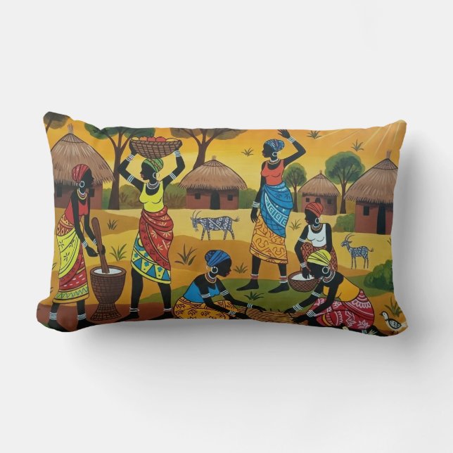 Lombar Almofada decorativa de mulheres africanas no traba (Frente)