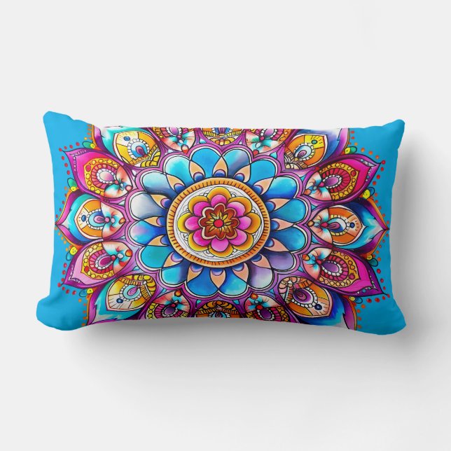 Lombar Almofada Decorativa Vibrante Mandala Bloom (Frente)