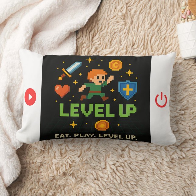 Lombar Almofada Gamer Level Up – Decoração Retro Pixel (Cobertor)