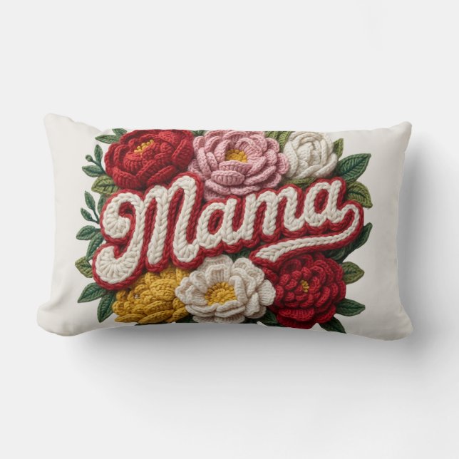 Lombar "Cama" Almofada de Crochê Floral – Dia das Mães –  (Frente)