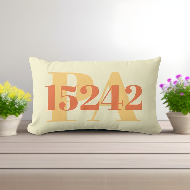 Lombar Código Postal e Localização do Estado Almofada Ama (Custom Zip Code and State Lumbar Pillow: Minimalist Design with Personalization! 🏡💛)