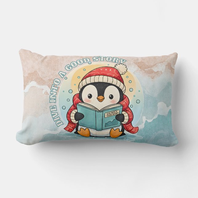 Lombar Mergulhe Em Uma Boa História Almofada De Pinguim D (Frente)