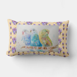 Lombar Periquito Aquarela periquitos Almofada Amarelo Flo