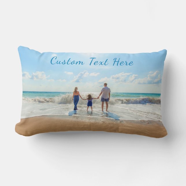 Lombar Sua Almofada de Foto com Texto Personalizado (Frente)