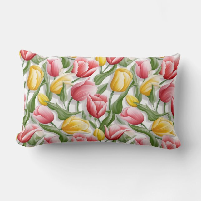 Lombar Tulipas Almofada de Lançamento de Algodão (Frente)