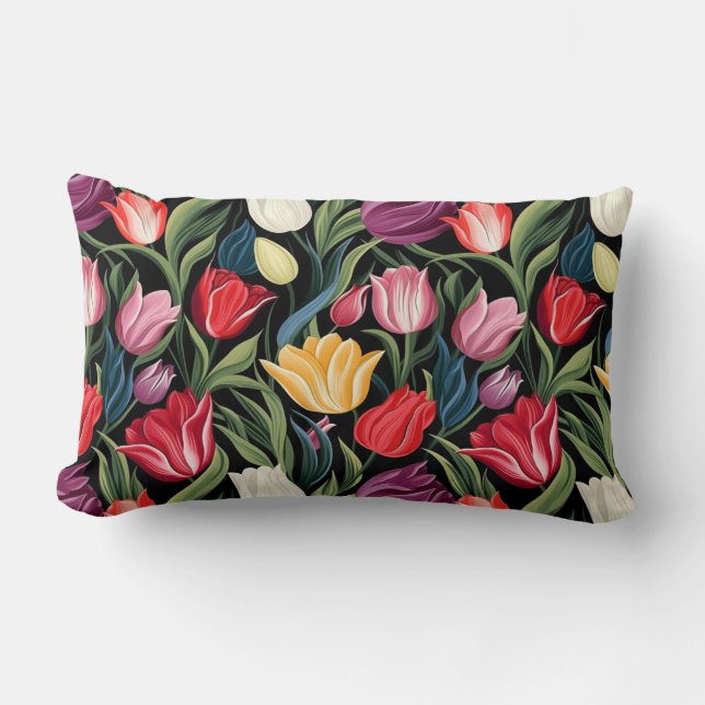 Lombar Tulipas Almofada de Lançamento de Algodão (Frente)