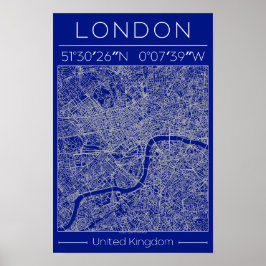 London Blueprint City Map Poster Minimal UK