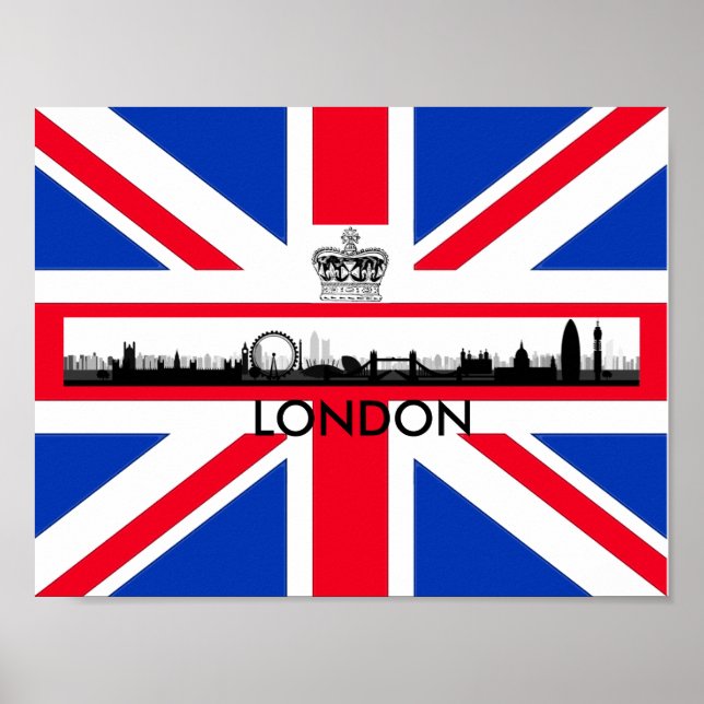 London Eye Skyline Crown Union Jack Flag Poster (Frente)