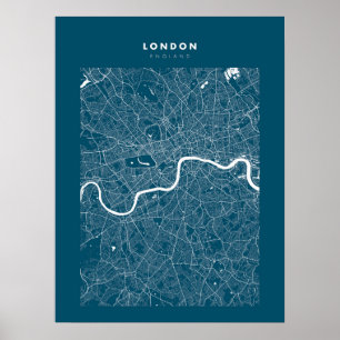 London Map Impressão, Poster Paper Dark Blue