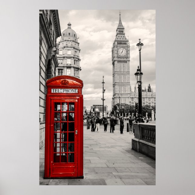 London Red Telephone Big Ben Landscape Poster (Frente)