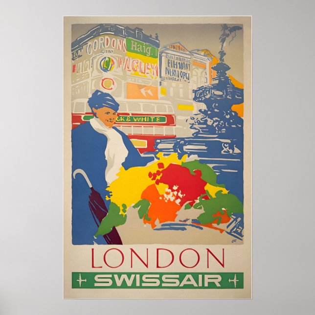 London Travel Poster England Art Print SWISS Touri (Frente)