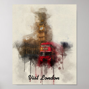 Londres big ben e red bus poster