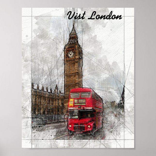 Londres big ben e red bus poster (Frente)