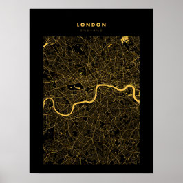 Londres - Reino Unido Dark Dourado City Map Poster