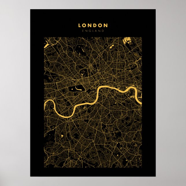 Londres - Reino Unido Dark Dourado City Map Poster (Frente)