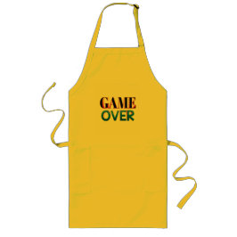 Longo Avental amarelo com "GAME OVER" impresso na frente
