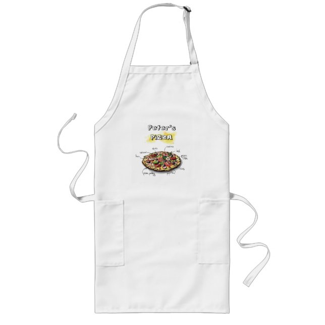 Longo Avental de Grelhar Personalizado Arte de Pizza (Frente)