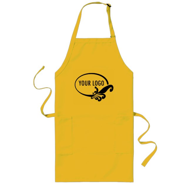 Longo Avental Uniforme Amarelo Comprido com Bolsos e Log (Frente)