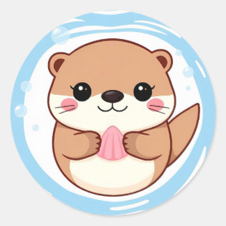 Lontra Kawaii Chibi Natação Adesivo – Animal Fofo