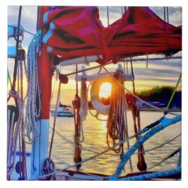 Lopez Island Sailing and Sunset Decorative Azulejo