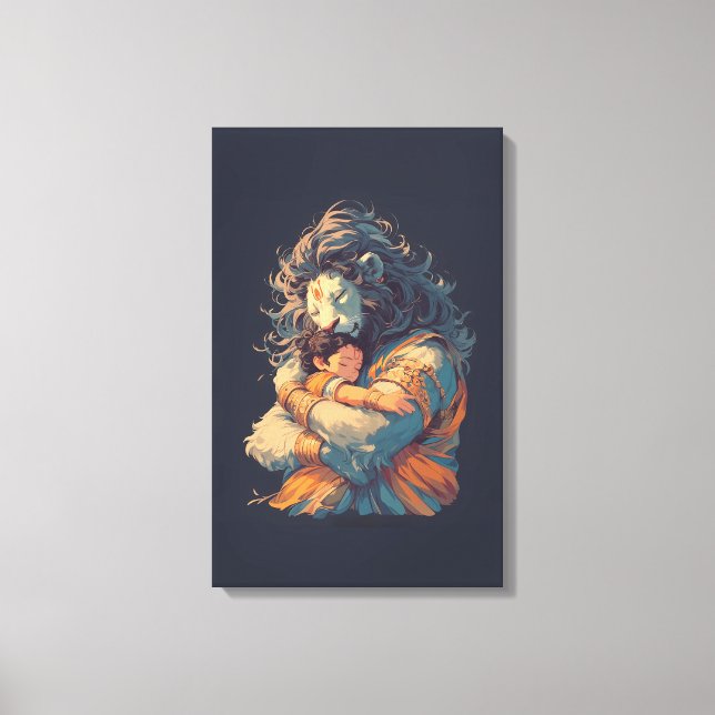Lord Narasimha Hugging Prahlada Canvas Wall Art (Frente)