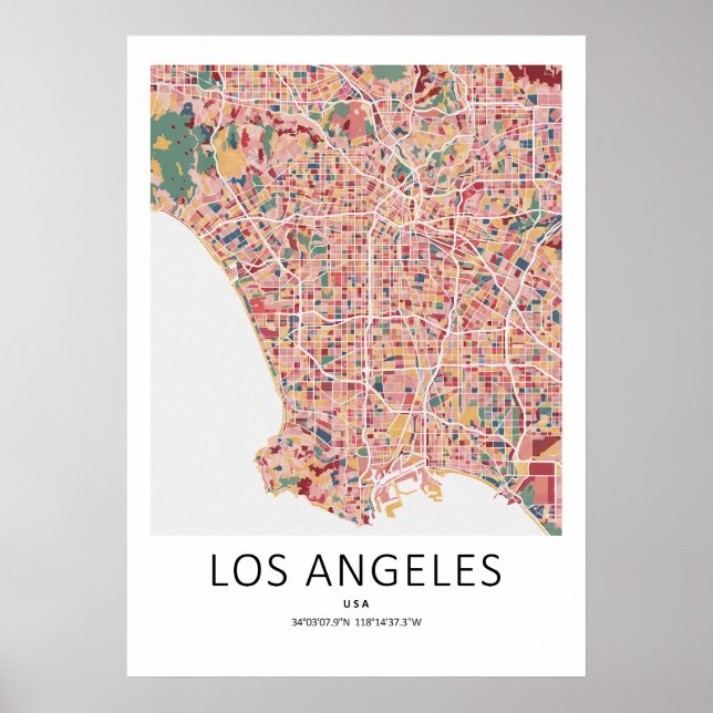 Los Angeles Califórnia Mapa Poster | Moderno Mapa  (Frente)