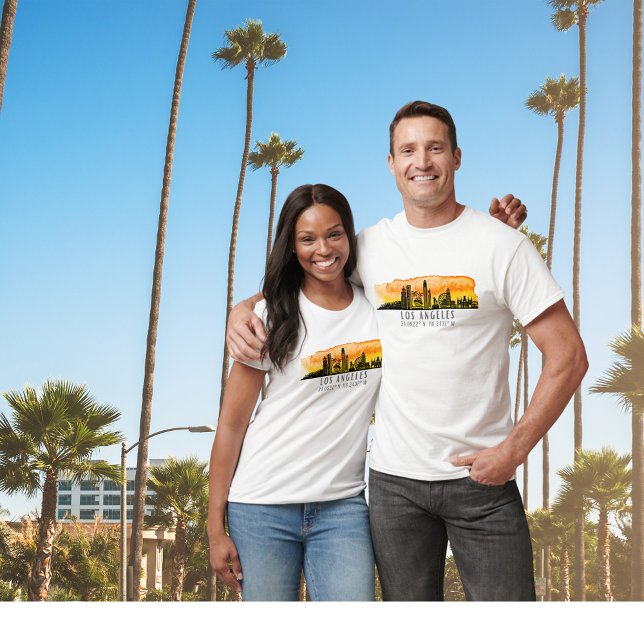 Los Angeles Skyline Latitude e Longitude T-Shirt (Criador carregado)