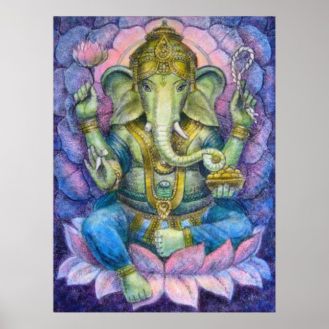 Lotus Ganesha Hindu Art Poster (Frente)