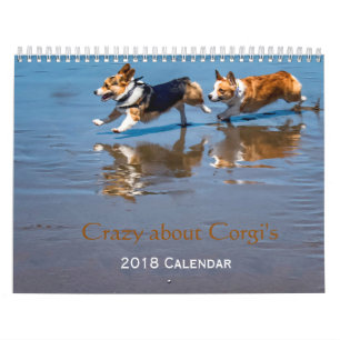 Louco sobre o calendário de parede do Corgi 2018