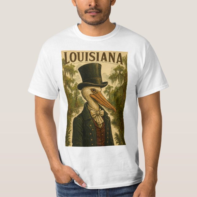 Louisiana Themed Pelican Man T-shirt (Frente)