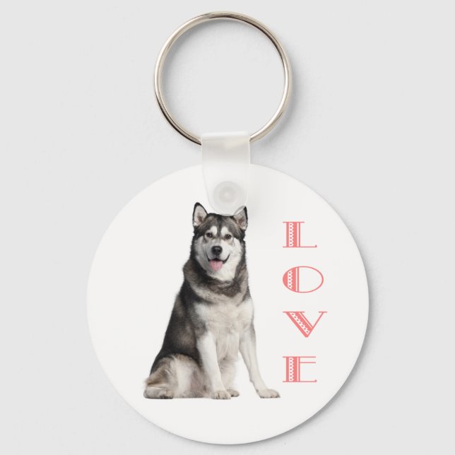 Love Alaskan Malamute Puppy Dog Chaveiro (Frente)
