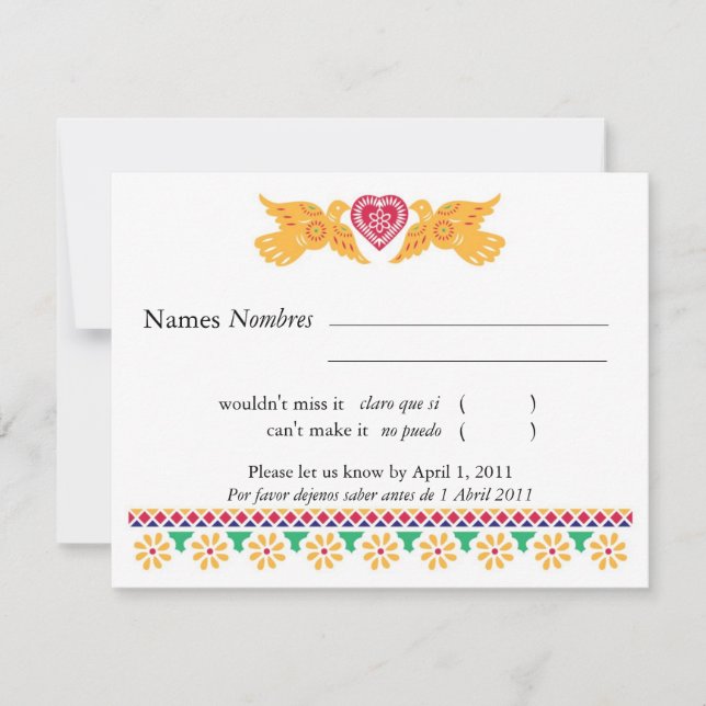 Love Birds Papel Picado Estilo RSVP Card (Frente)