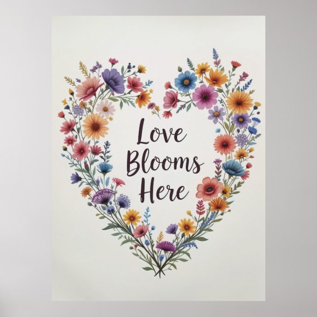 Love Blooms Here Floral Heart Impressão (Frente)