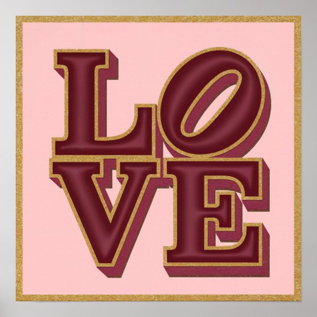 LOVE Burgundy Dourada Square Poster (Frente)