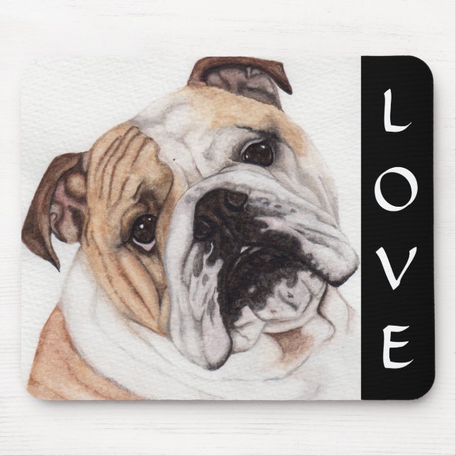 Love English Bulldog Watercolor Painting Mousepad (Frente)