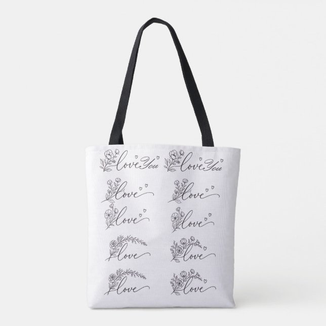 Love & Floral Line Art in 5 set tote bag (Verso)