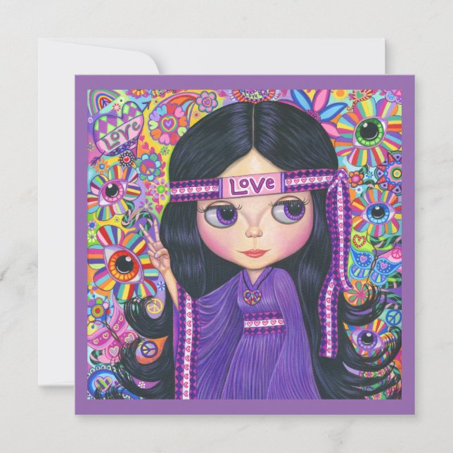 Love Hippie Girl Flower Child Peace Sign (Frente)