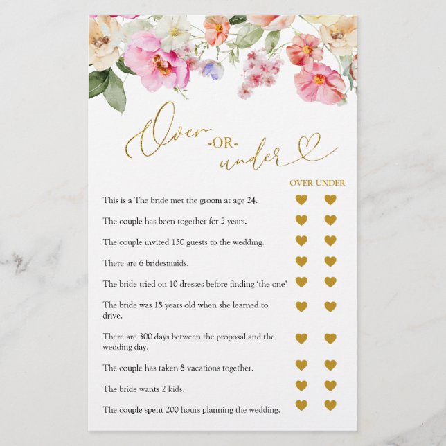Love In Bloom Over or Under Games Card (Frente)