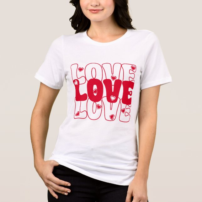 Love Love Love Groovy Typografia T-Shirt (Frente)