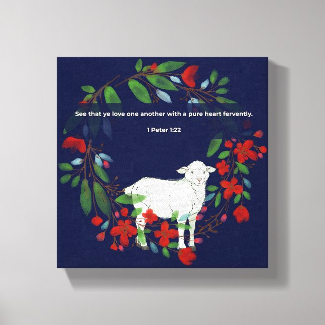 Love One Another | Lamb & Floral Canvas Print (Frente)