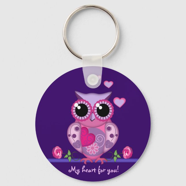 Love Owl carregando a Heart & text Chaveiro (Frente)