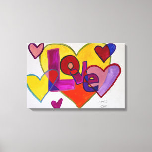 Love Patchwork Hearts Painting Canvas Print