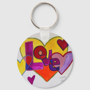 Love Patchwork Hearts Watercolor Painting Chaveiro
