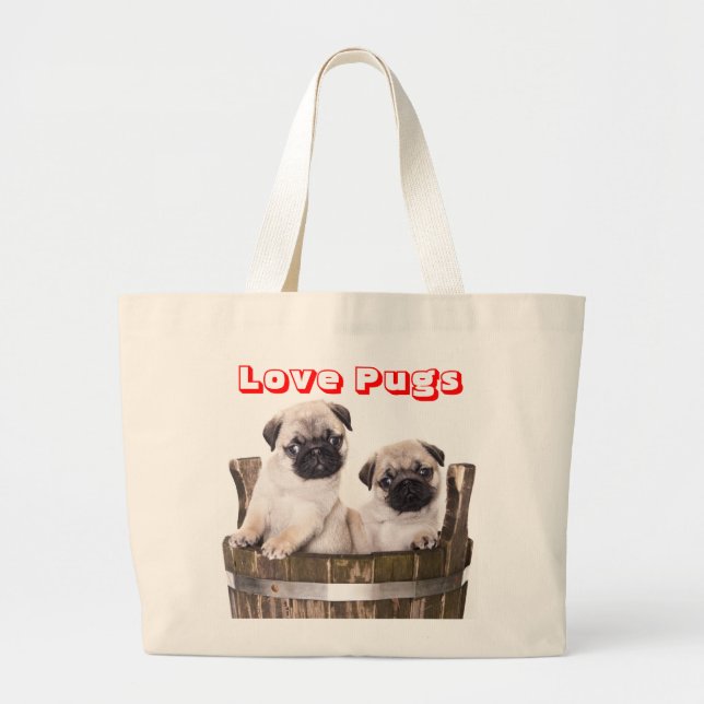 Love Pugs Puppy Dog em Bolsa de Wooden Crate (Frente)
