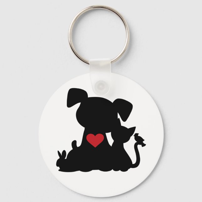 Love Puppy e Kitten Silhouette Button Chaveiro (Frente)